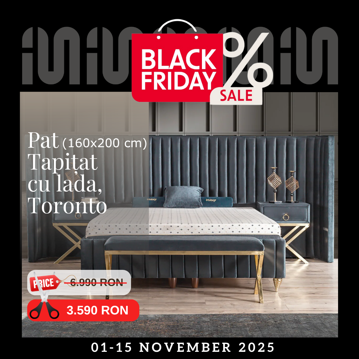 Pat tapițat modern cu ladă, Toronto