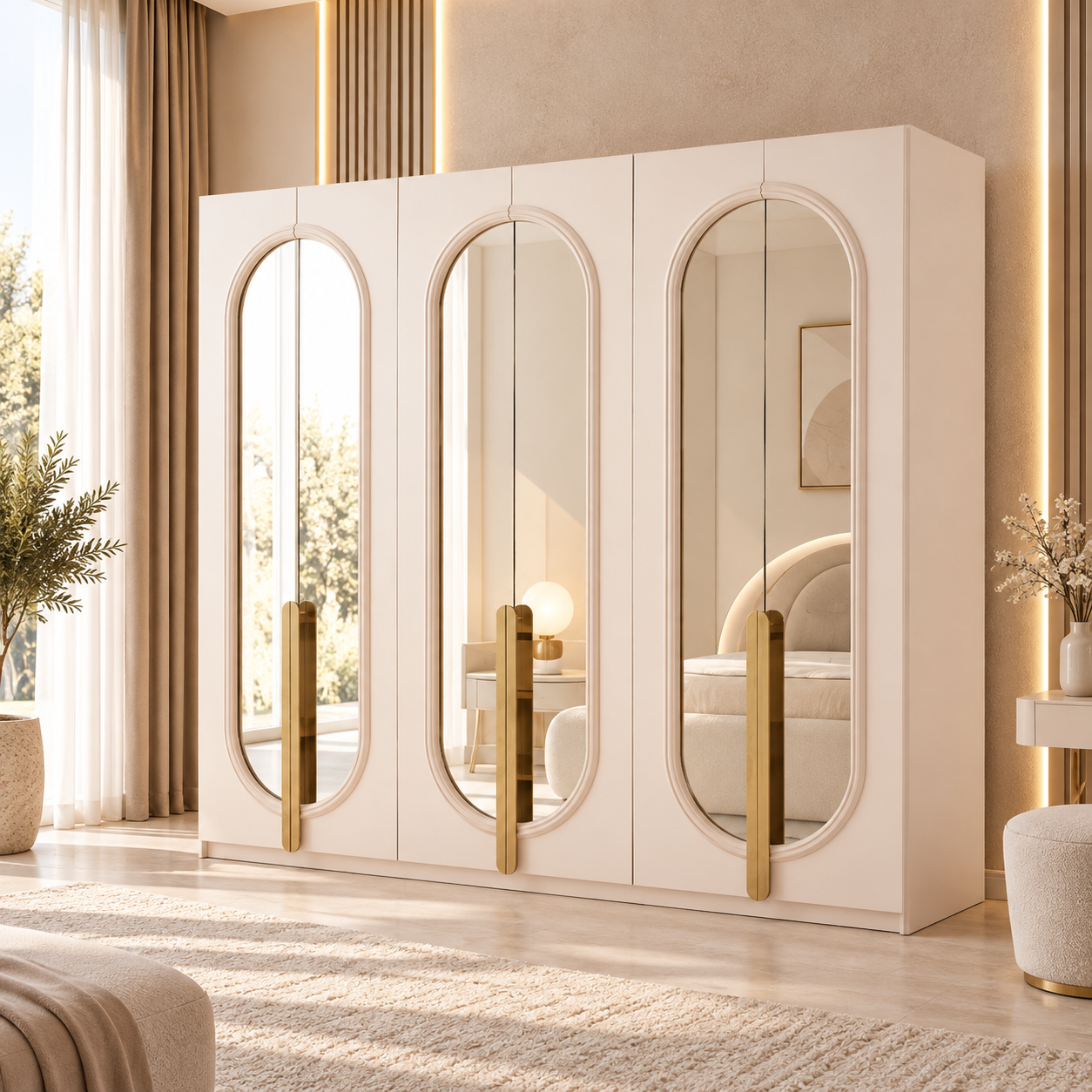 Set dormitor Praga – design modern în nuanțe de crem