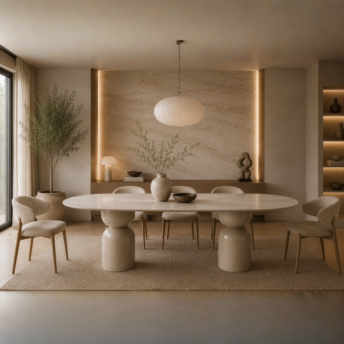 Masă Dining LISBON 200x100 cm – Blat Ceramic și Picioare din Lemn