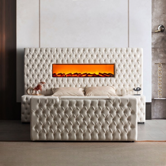 Pat tapițat cu semineu electric si spatiu TV incorporat, Kardelen A