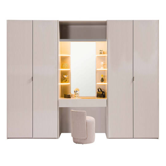 Dulap cu Masuta Machiaj inclusa, Glow 300 cm cu usi tip riflaj