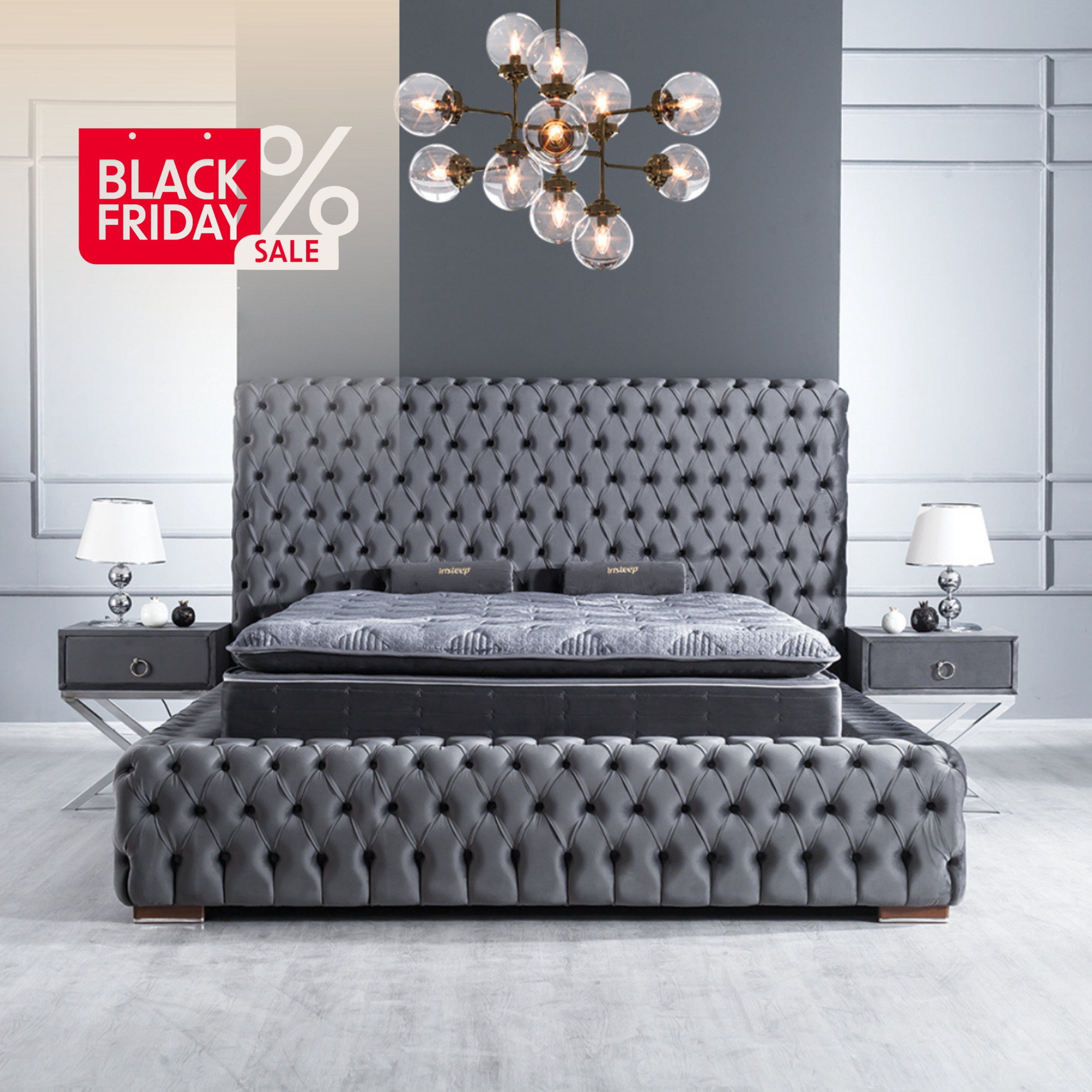 Pat tapițat de lux, Oxford 140x200 gri (bf 27)