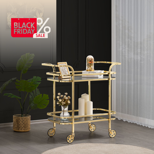 Carucior tip masuta din metal gold cu sticla