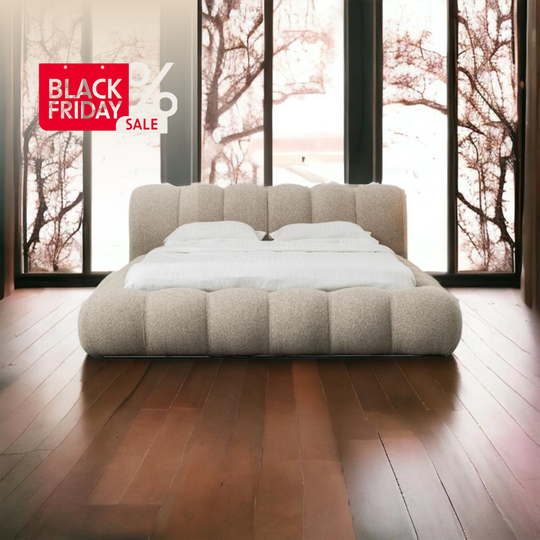 Pat tapițat modern, Bucle crem