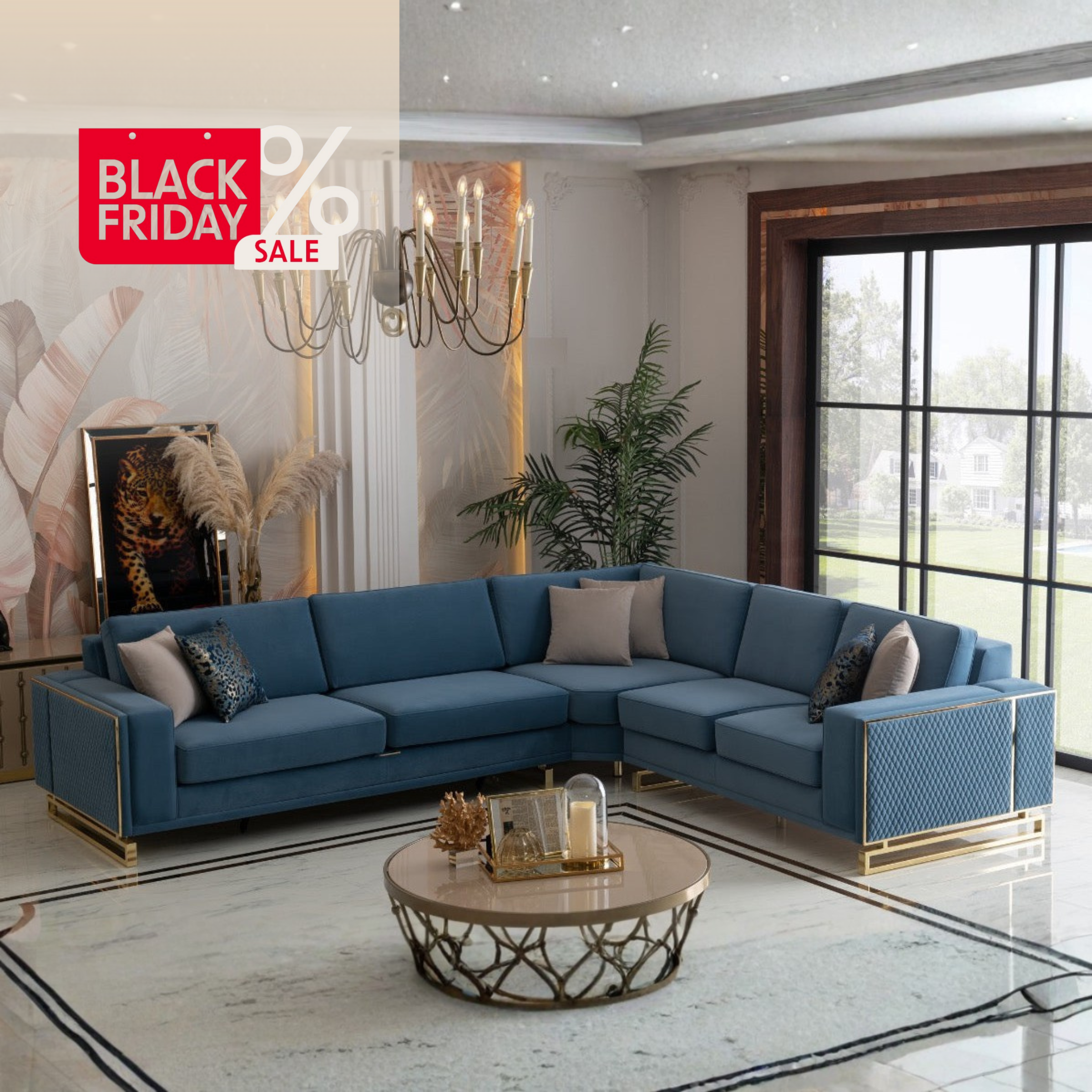 Colțar Extensibil, Massima, albastru, catifea