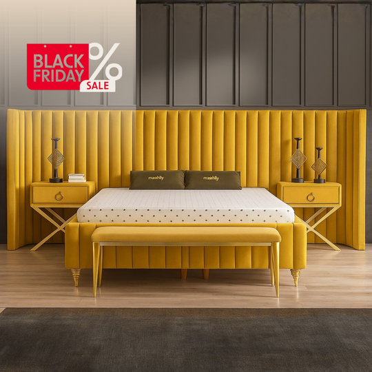 Pat tapițat modern cu ladă, Toronto , muștar