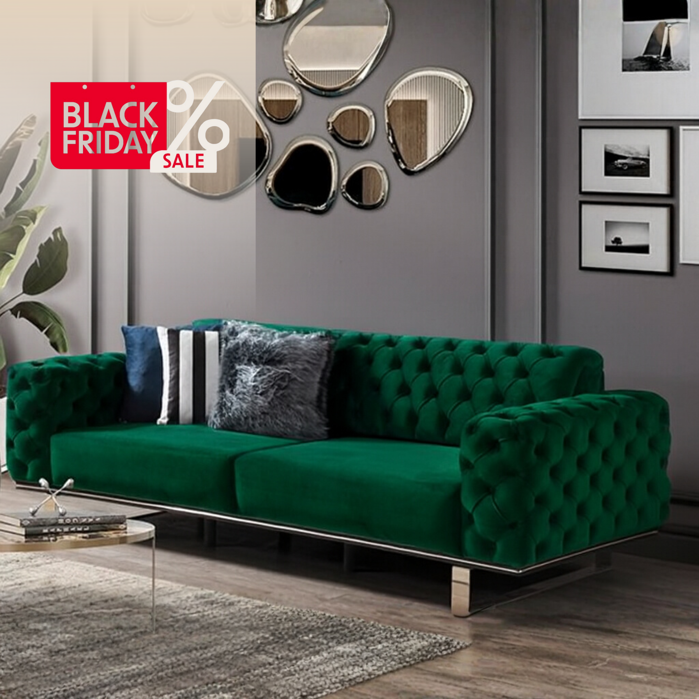 Canapea 3 locuri, Bella Chester catifea ,verde smarald