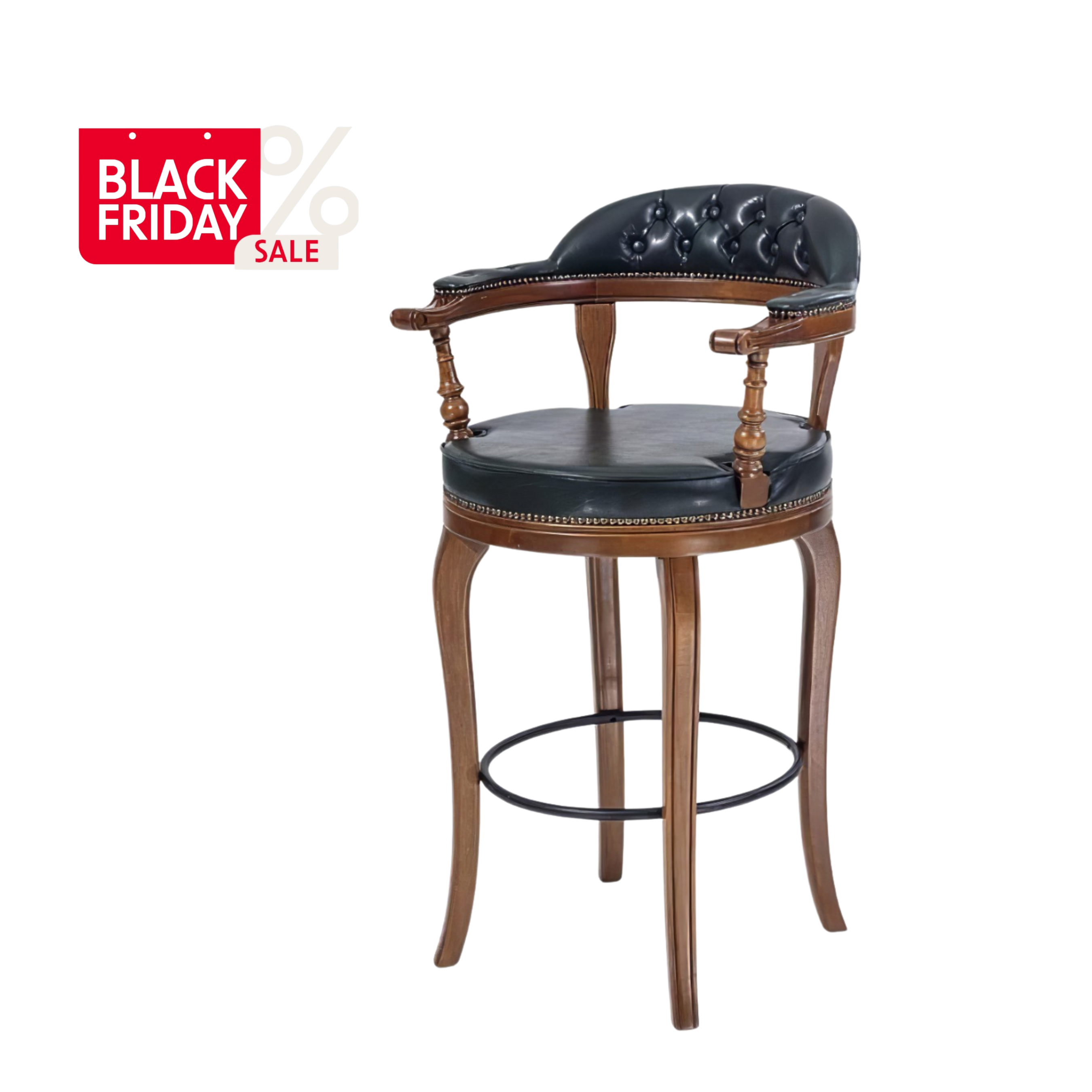 Scaun bar de lux din lemn, Oxford 1, negru