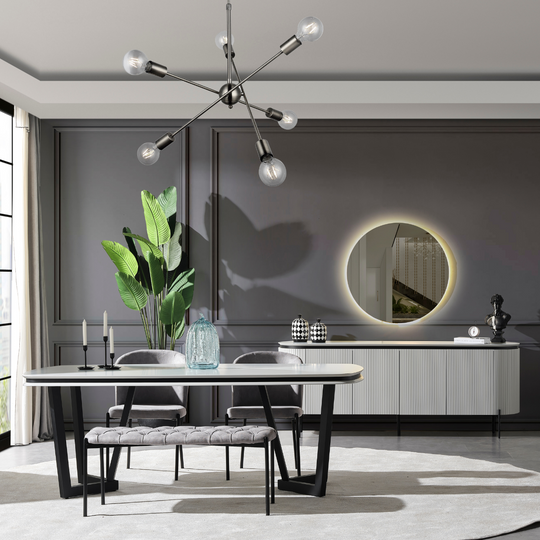 Masa de Dining Fixa ,Tesla K din MDF ALB MARMOURAT/NEGRU