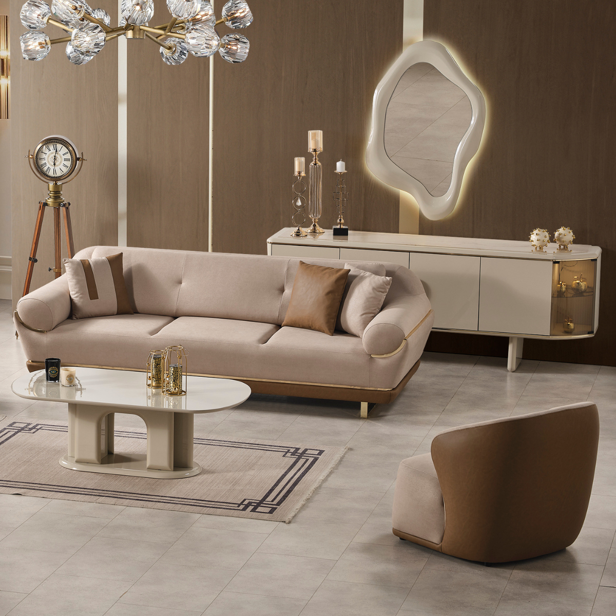 Set Canapea Moderna cu 2 Fotolii, Ciragan