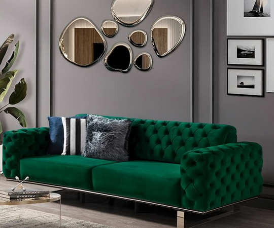 Canapea 3 locuri, Bella Chester catifea ,verde smarald