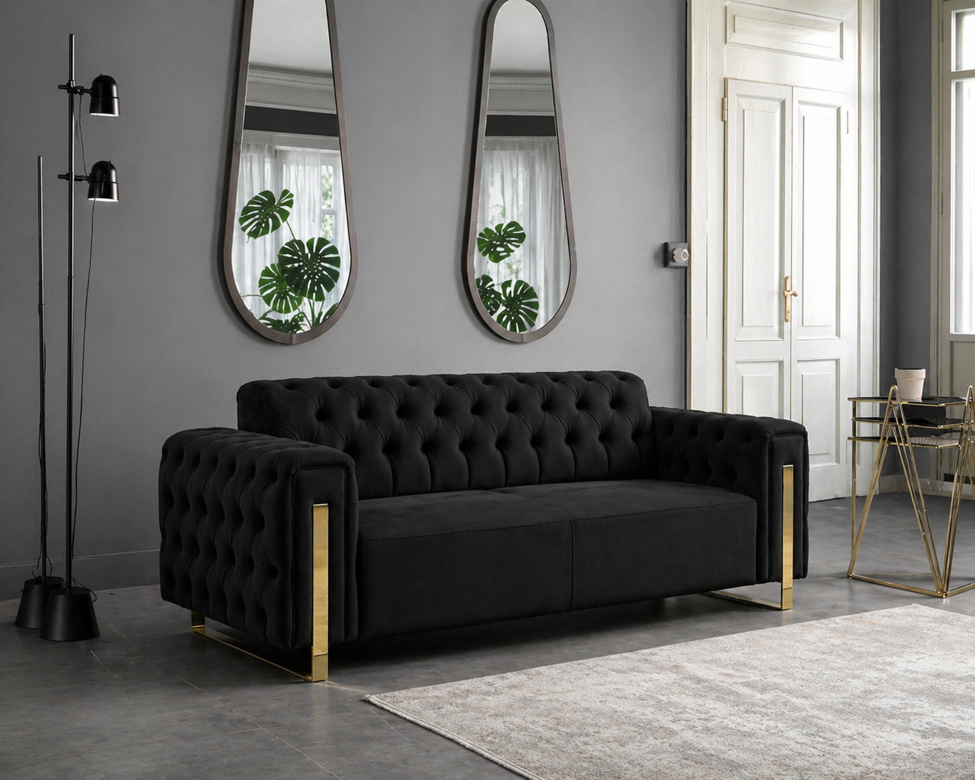 Canapea Chester 2 locuri , Asel ,negru/auriu