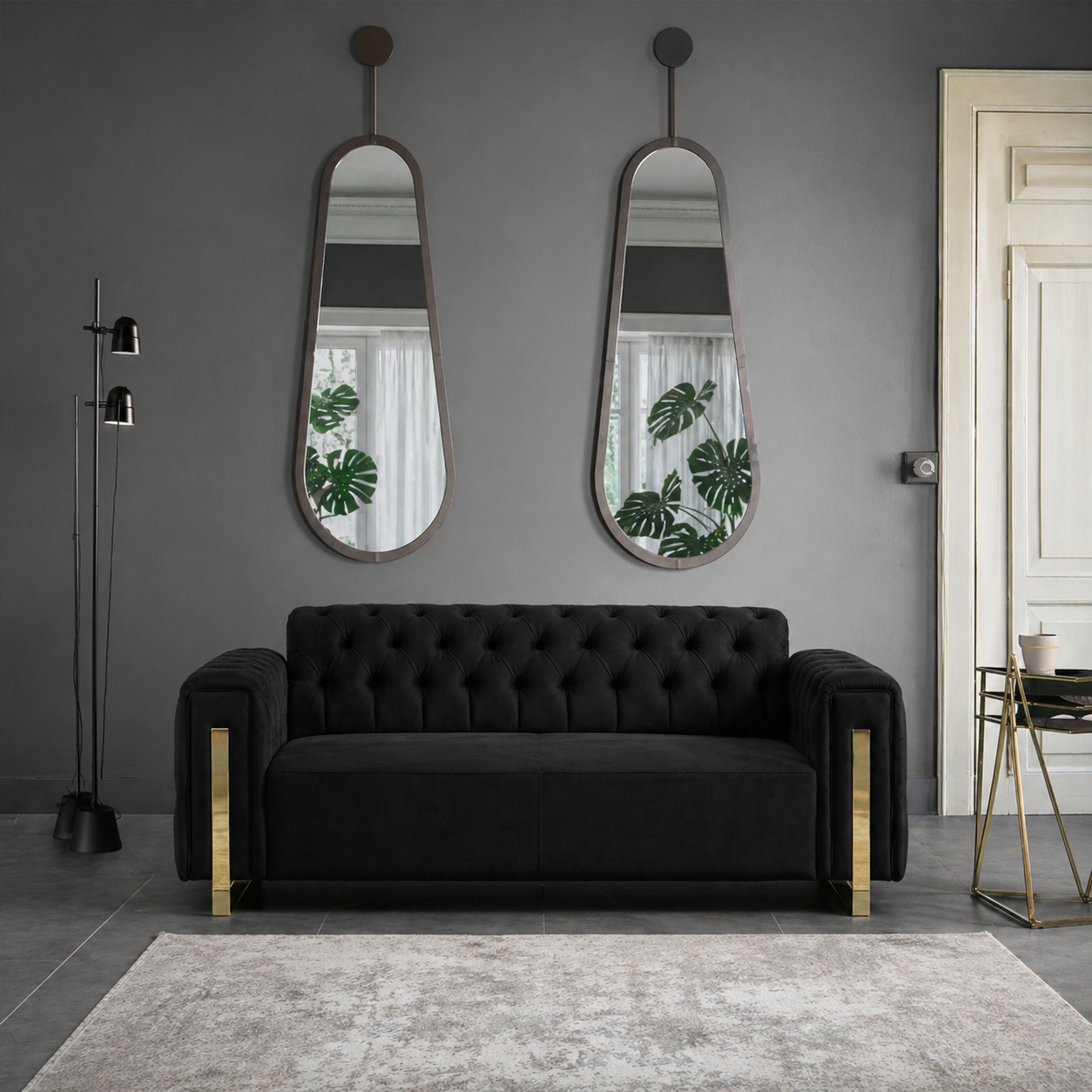 Canapea Chester 2 locuri , Asel ,negru/auriu