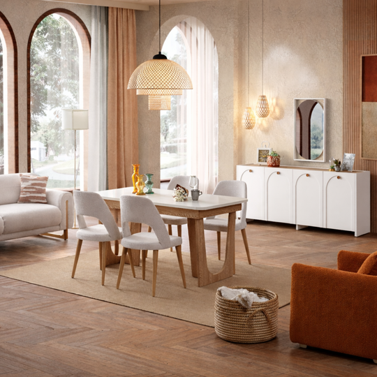 Masă De Dining Extensibilă Livora – Eleganță Modernă Cu Accente Naturale