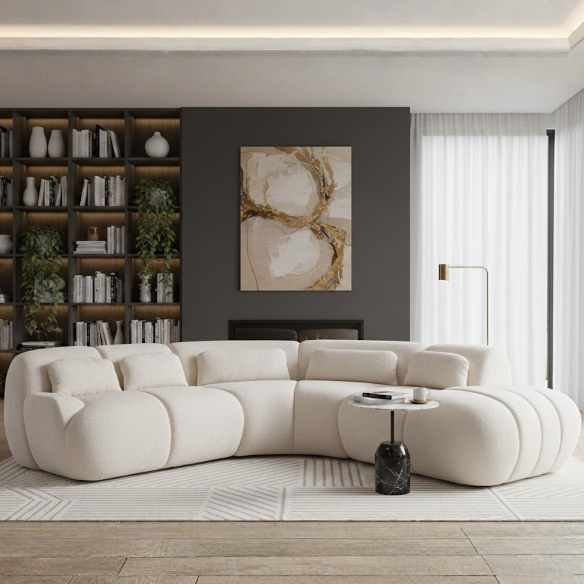 Colțar Modular Bouclé Malina – design modern, forme rotunjite și configurare flexibilă