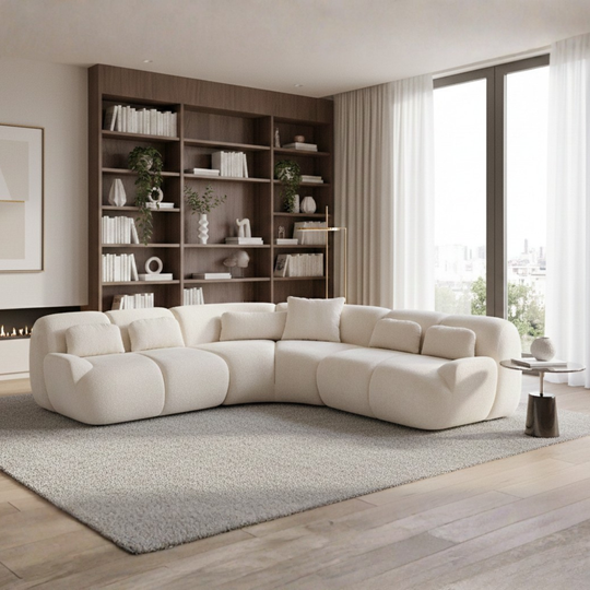 Colțar Modular Bouclé Malina – design modern, forme rotunjite și configurare flexibilă