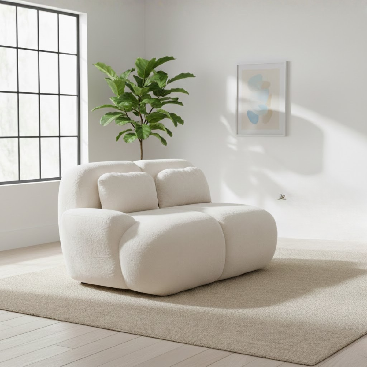 Colțar Modular Bouclé Malina – design modern, forme rotunjite și configurare flexibilă