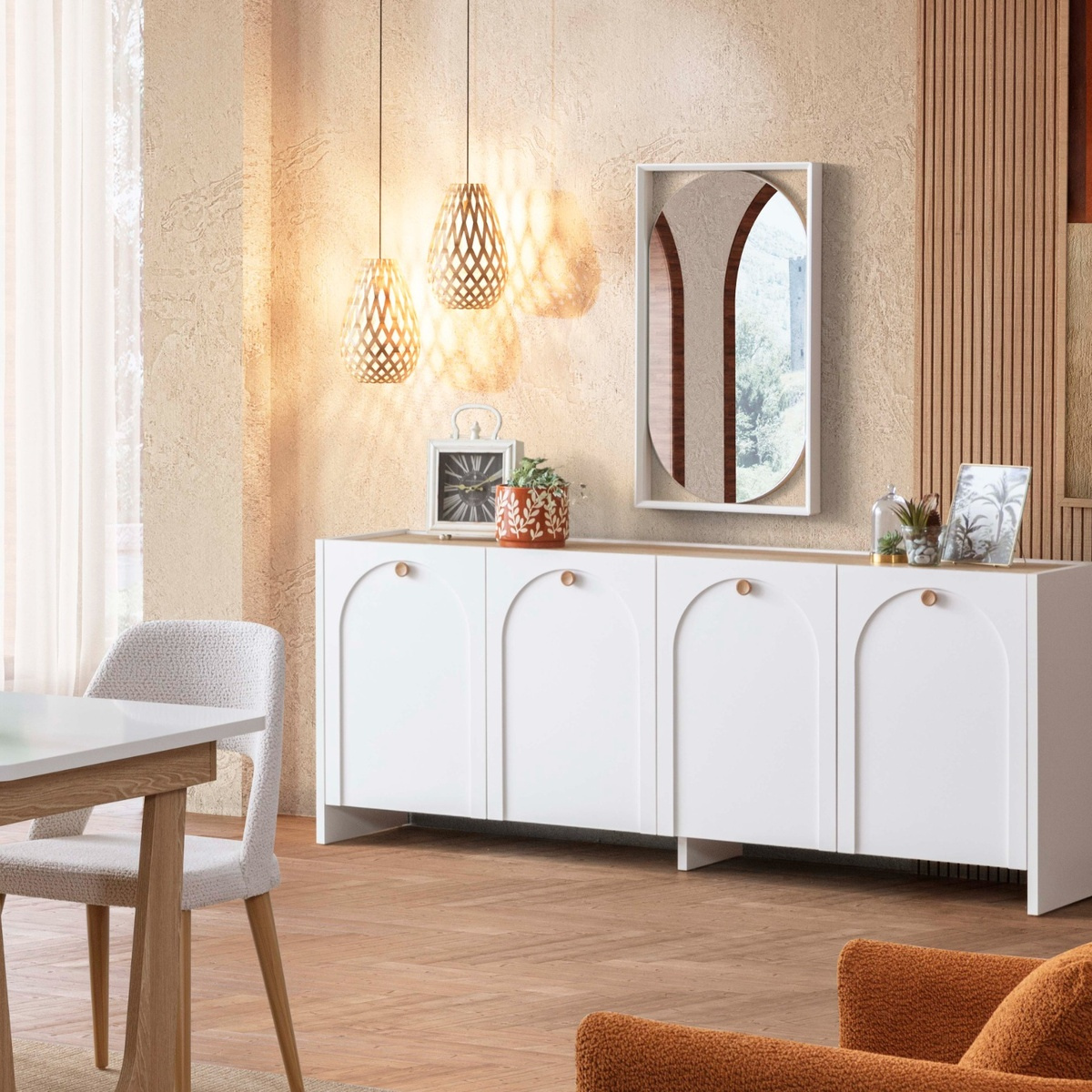 Comodă de dining Livora cu oglindă – rafinament și funcționalitate