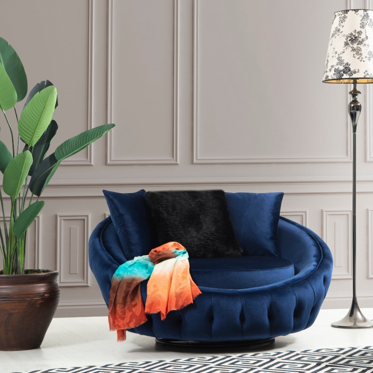 Fotoliu cu puff Chester de lux rotativ, London
