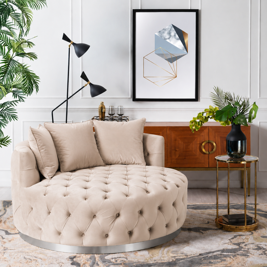Fotoliu de lux rotund Milano BEJ/SILVER