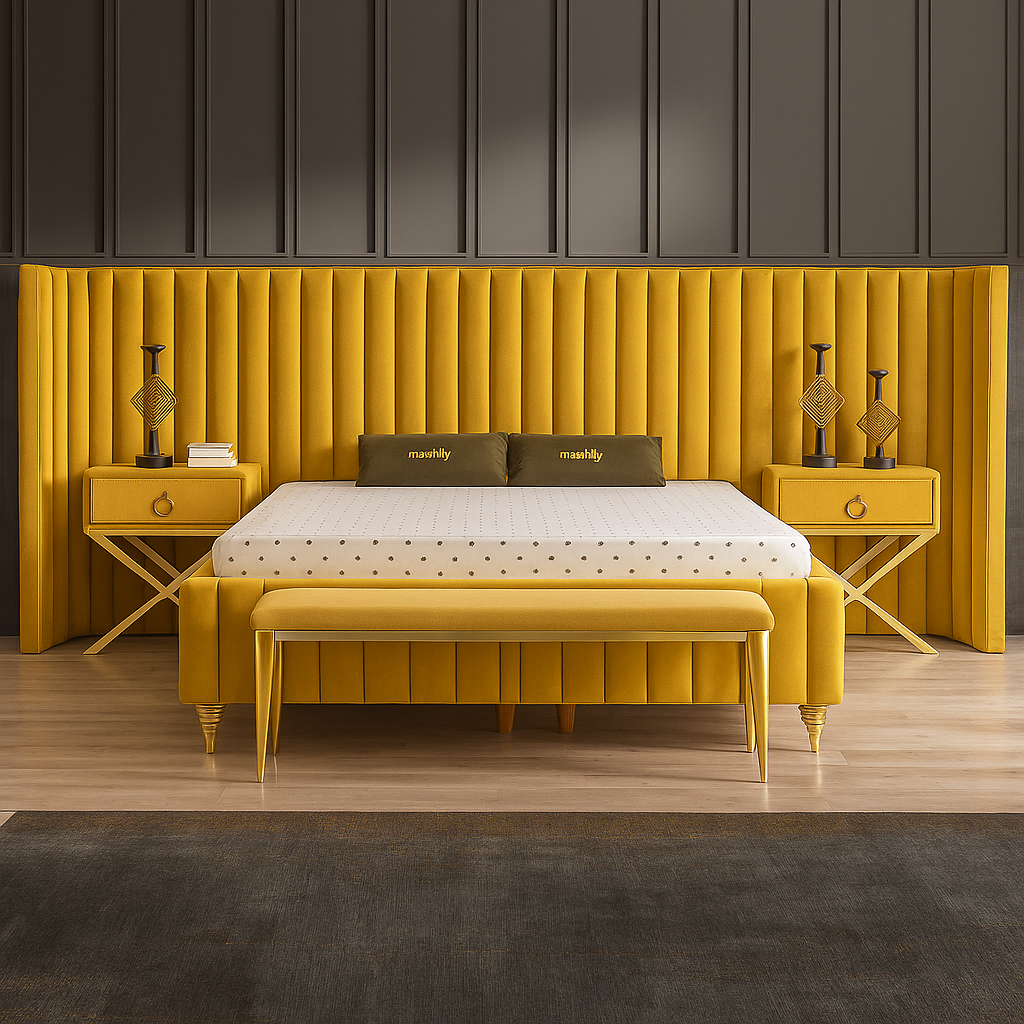 Pat tapițat modern cu ladă, Toronto , muștar