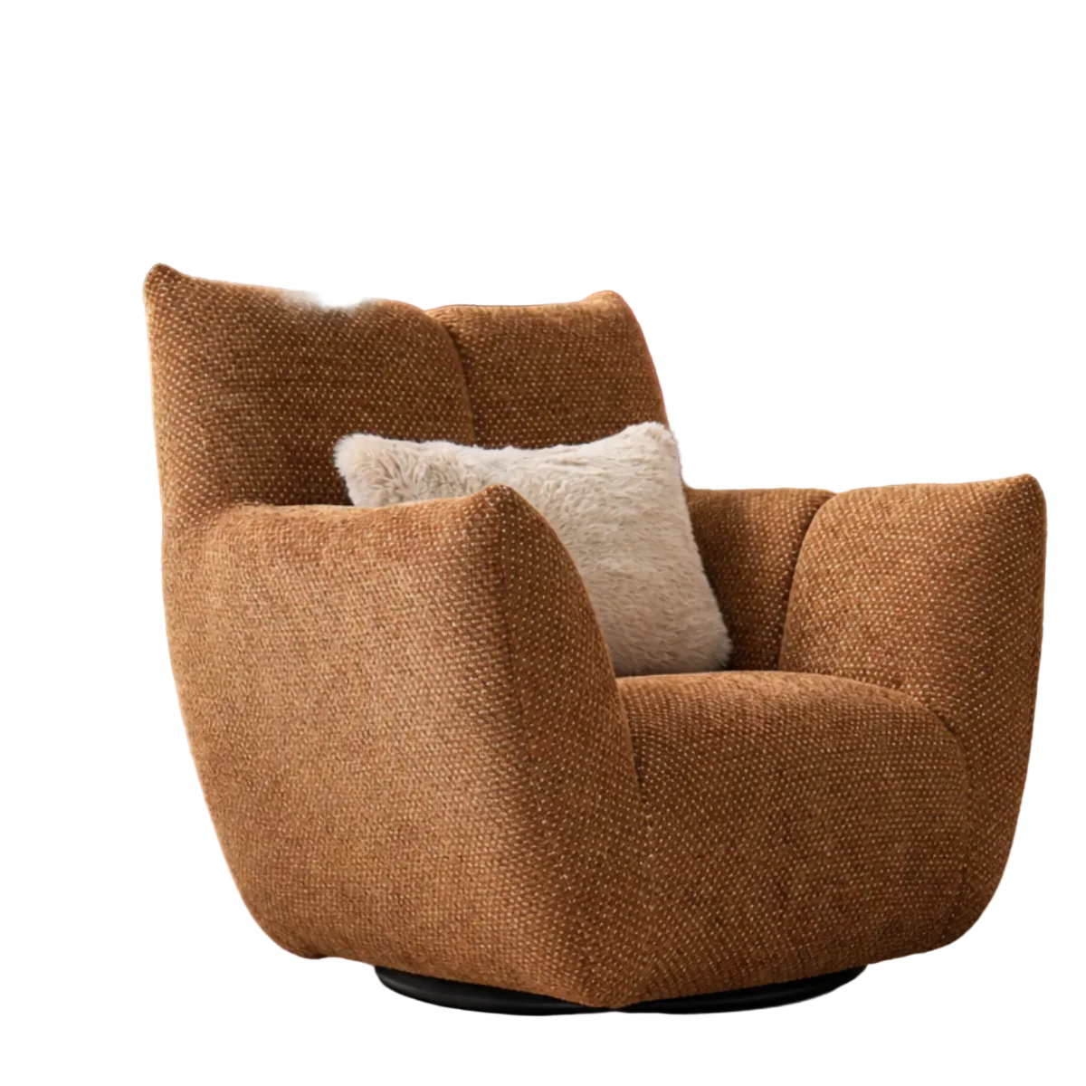 Brown textured armchair with a pillow in a room setting