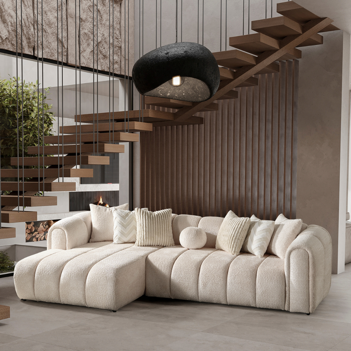 Coltar Modern Bucle, London cu șezlong stânga
