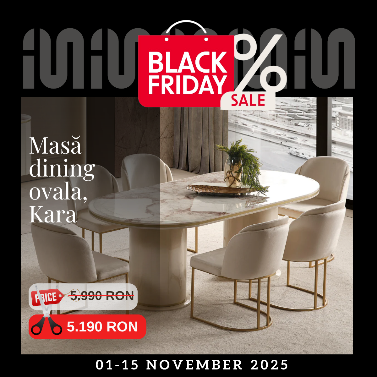 Masa de Dining  Ovala de lux, Kara