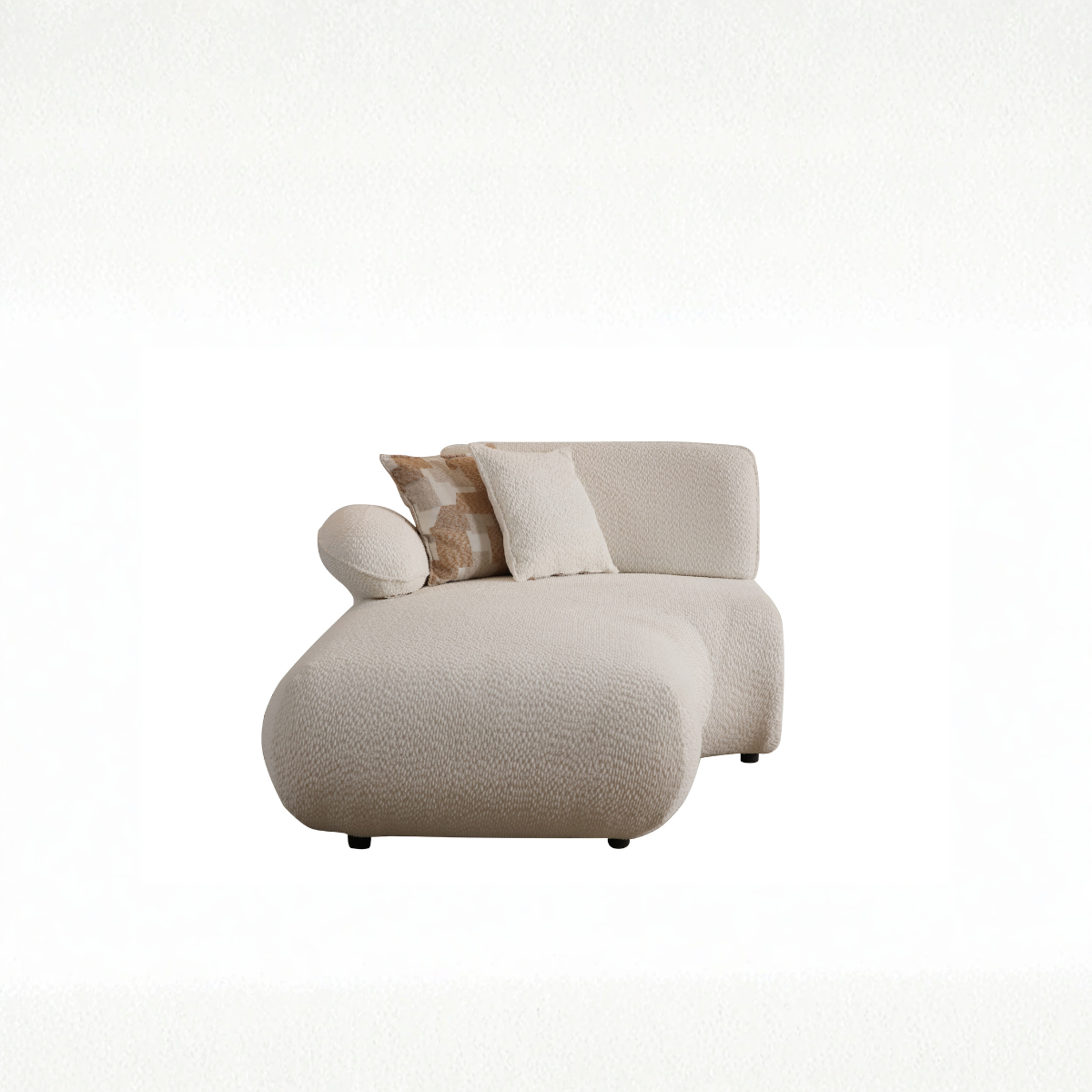 Beige sofa with a pillow on a white background
