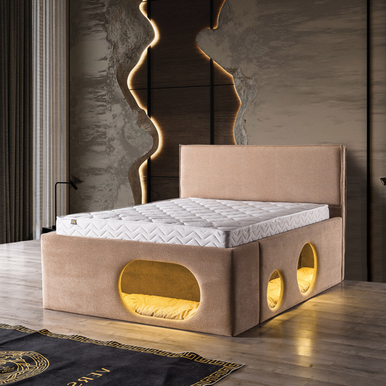 Pat tapițat cu iluminare LED, Petra