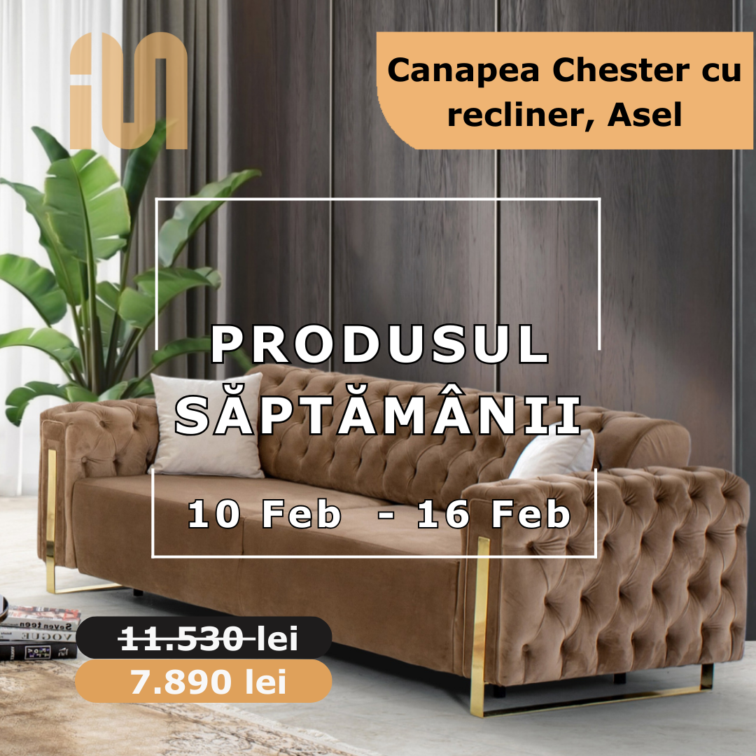 Canapea Chester cu recliner, Asel