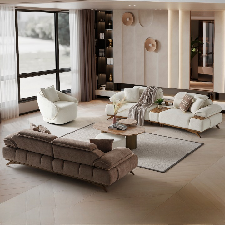 Set Canapea Bucle cu 2 Fotolii, Safir