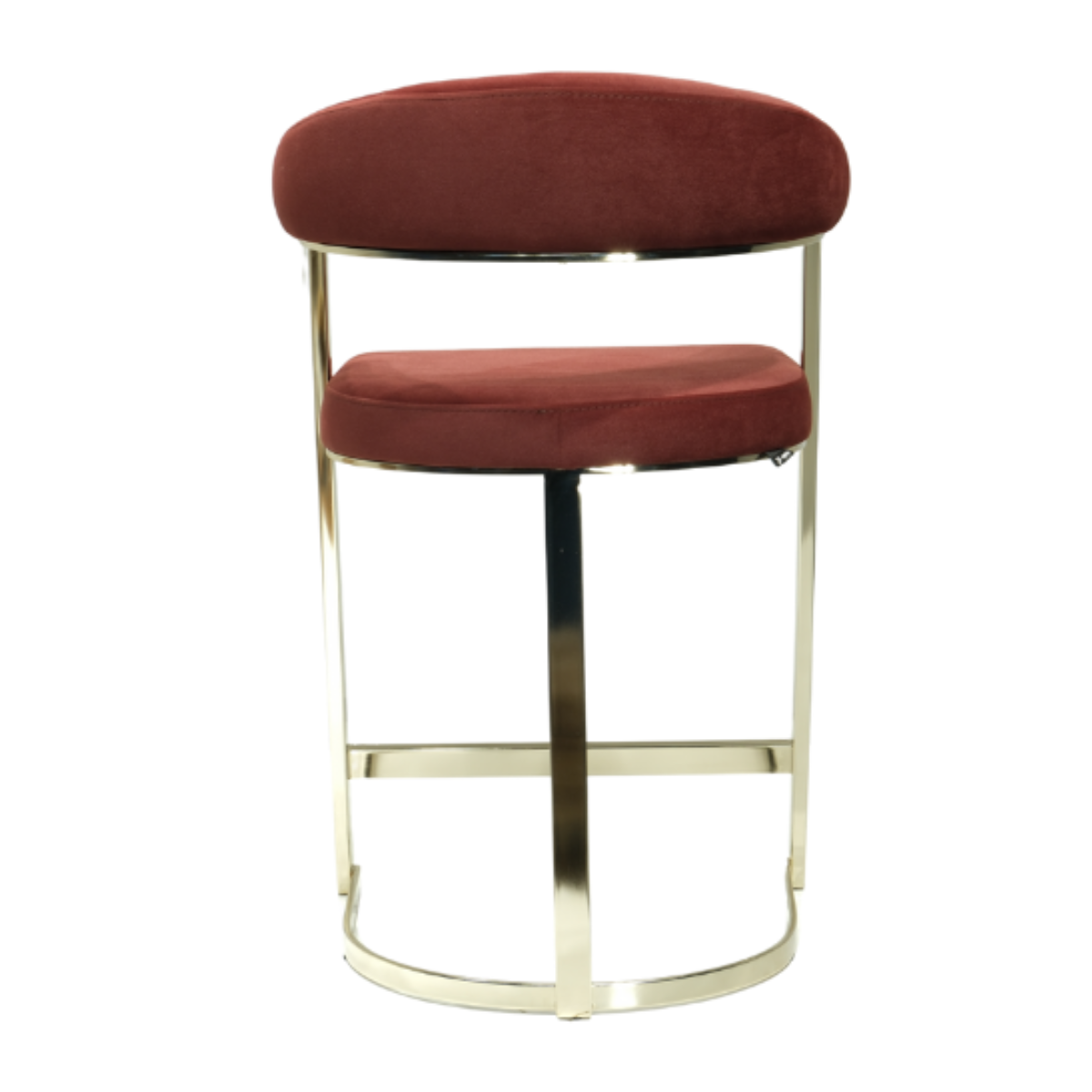 Bar stool with red cushioned seat and backrest on a white background