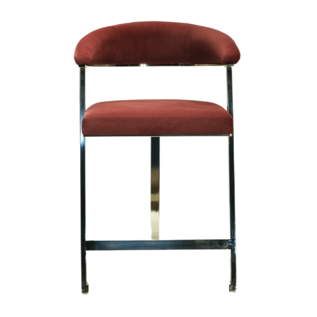Red bar stool with metal frame on a white background