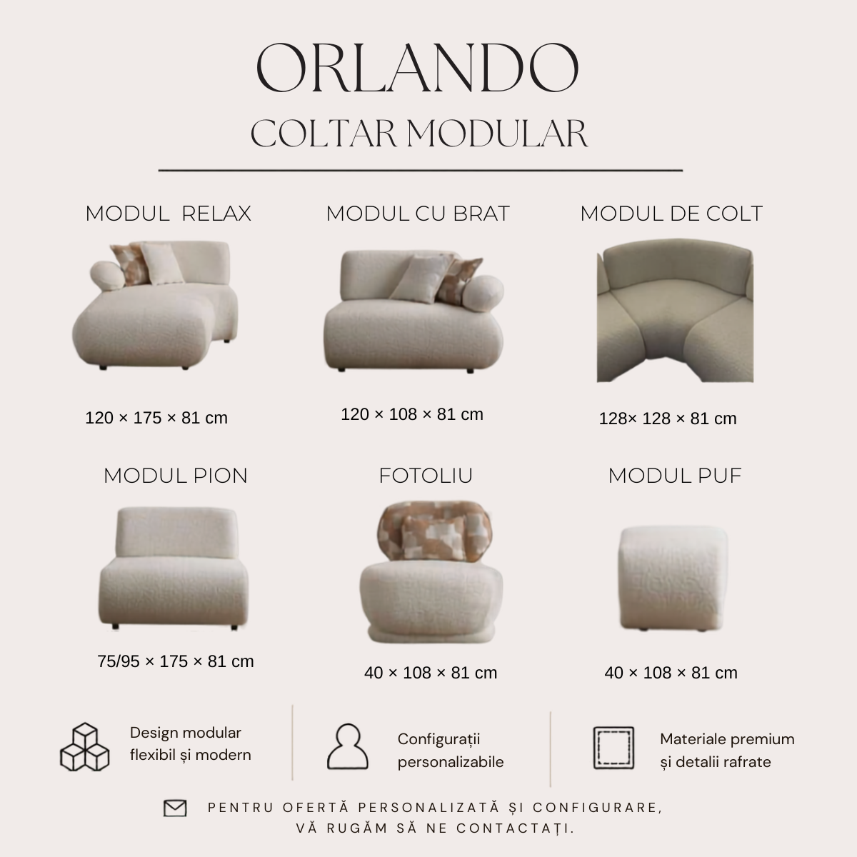 Colțar Modular Bucle, Orlando – design modern pentru living