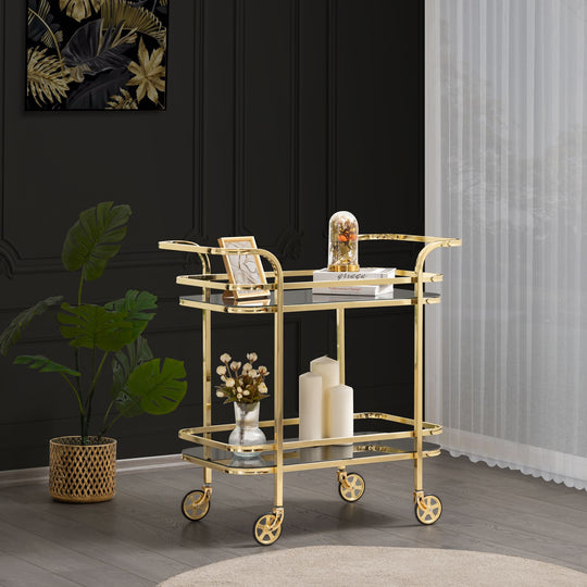 Carucior tip masuta din metal gold cu sticla