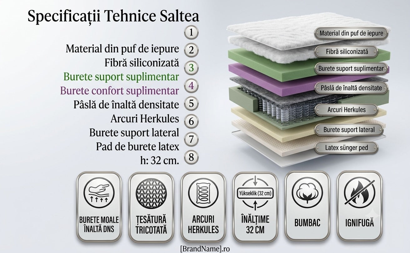 Set Pat tapițat cu iluminare LED si saltea , Atlantic 160x200