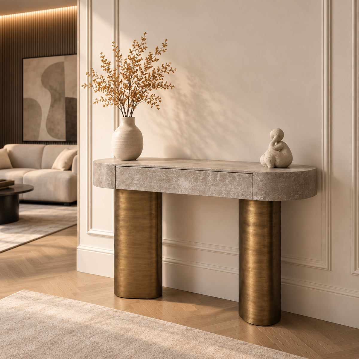 Consolă Luxury Rossi cu Blat din Piatră și Picioare Metalice