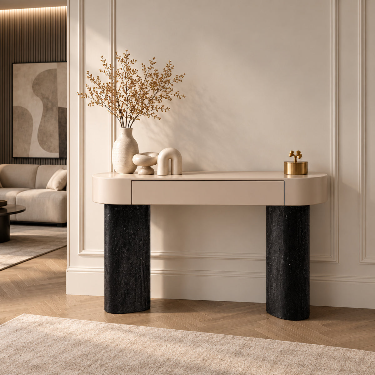 Consolă Luxury Rossi cu Blat din Piatră și Picioare Metalice