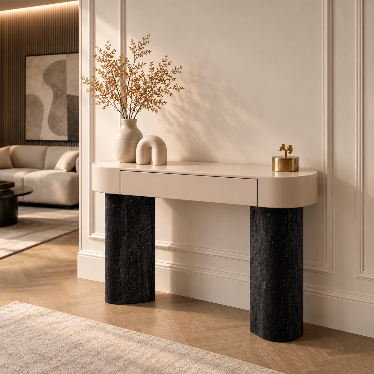 Consolă Luxury Rossi cu Blat din Piatră și Picioare Metalice