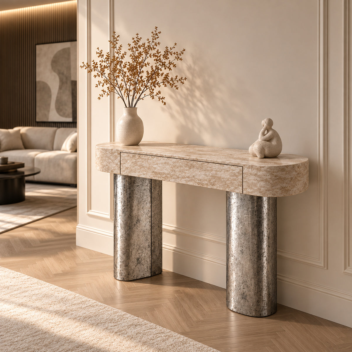 Consolă Luxury Rossi cu Blat din Piatră și Picioare Metalice