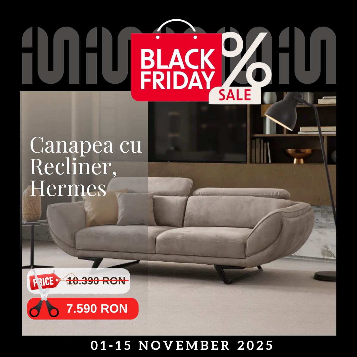 Canapea Moderna cu Recliner, Hermes