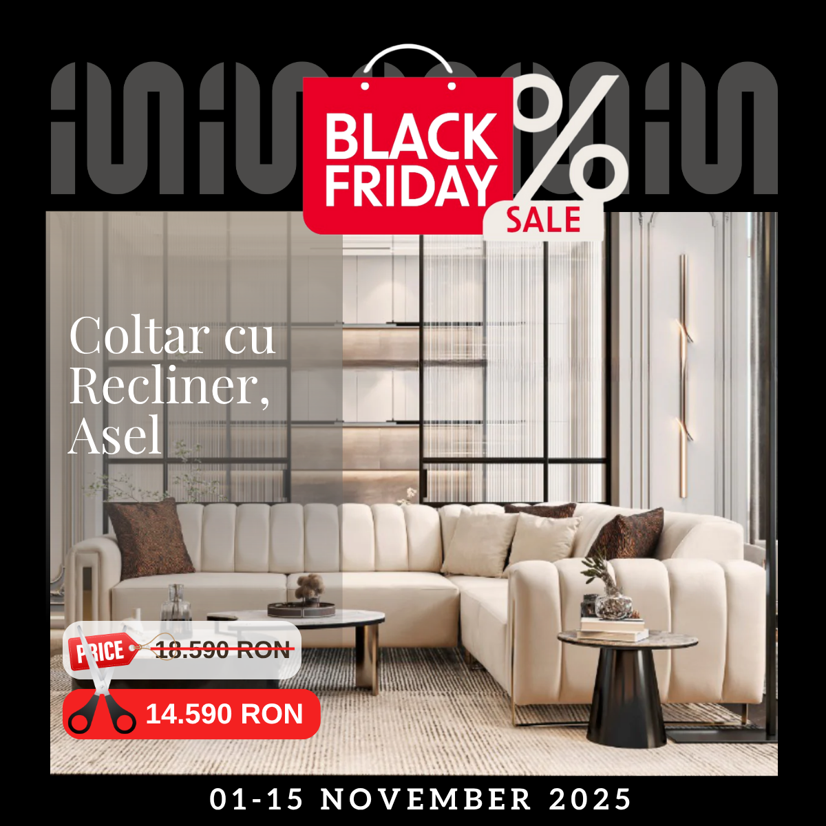 Colțar de lux cu recliner, Asel