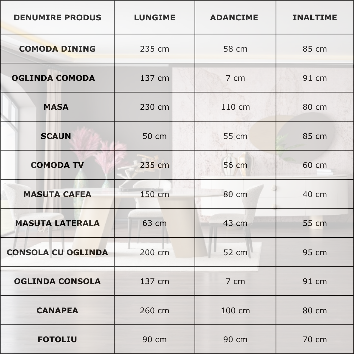 Colectia de Living si Dining de Lux , Elipse White