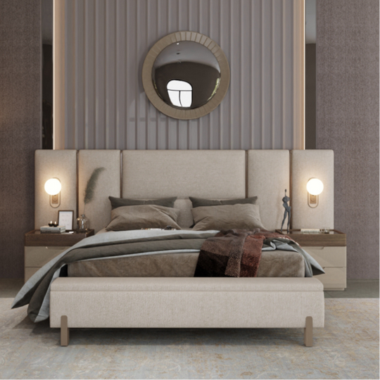 Pat tapițat modern cu 2 noptiere, Bugatis