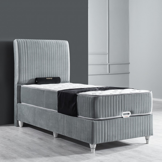 Set Pat tapițat cu saltea inclusă pentru o persoană, Lina