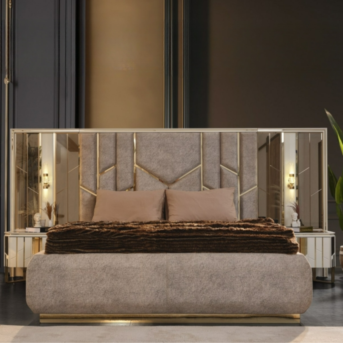 Set Dormitor modern cu detalii aurii, Nill