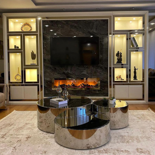 Biblioteca De Lux cu Semineu și panou tv, Insta, bej